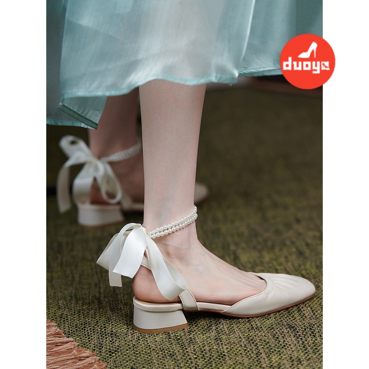 Giày Sandal Cao Gót Hở Ngón Đính Nơ Phong Cách Pháp Thời Trang Mùa Hè Cho Nữ