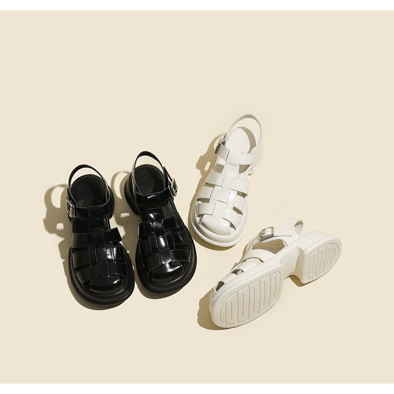 Duoya Tóc Thẳng ~ [Hàng Có Sẵn] Giày Sandal Đế Dày Mềm Mại Bằng Da Mềm Đế Thô Tăng Chiều Cao Thời Trang Cho Nữ Size Nhỏ Miễn Phí Vận Chuyển