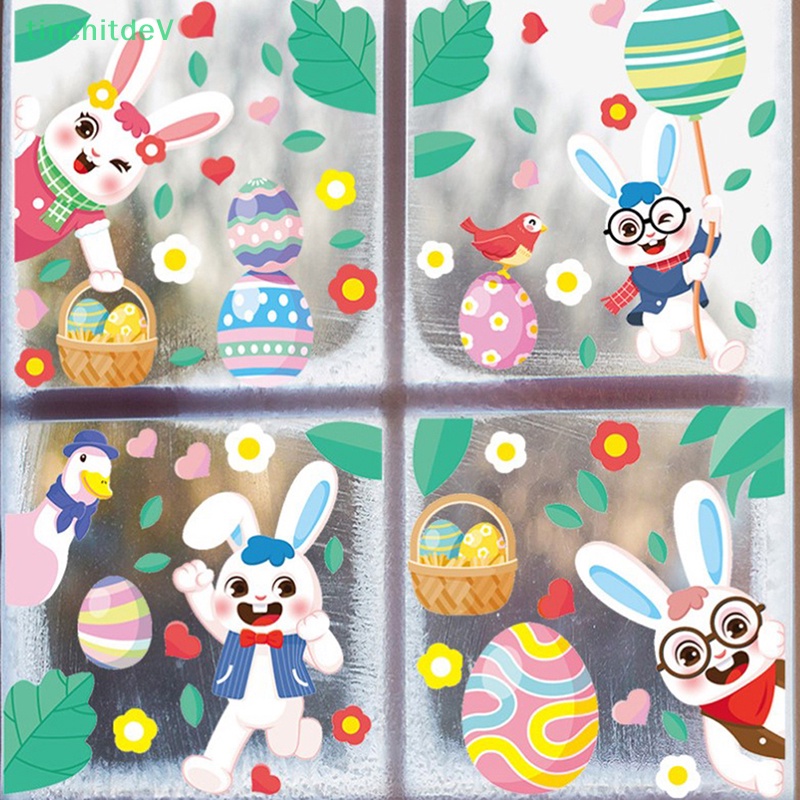 1 Sticker Dán Cửa Sổ Kính Hình Thỏ Trứng Phục Sinh Kích Thước 20X30Cm