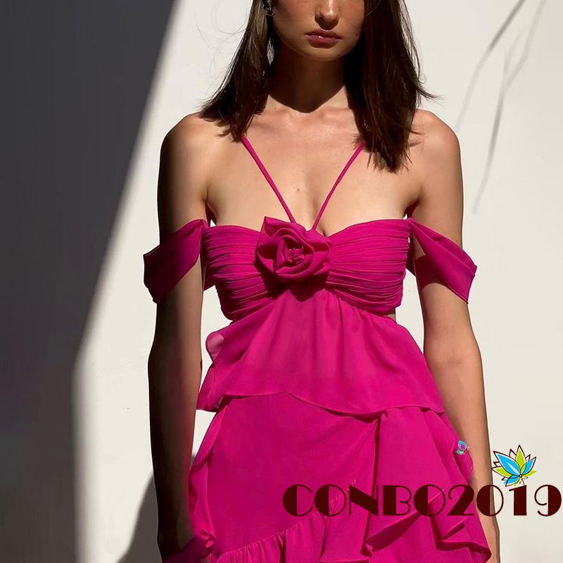 Đầm Midi Không Tay Nhún Bèo Họa Tiết Hoa Thời Trang Mùa Hè Cho Nữ