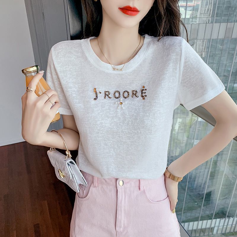 Áo Thun Tay Ngắn Dáng Rộng Bằng Lụa Lạnh Mỏng Thời Trang Mùa Hè 2023 Hàng Mới Dành Cho Bạn Nữ