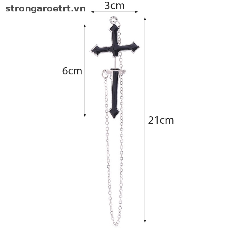 Khuyên Tai Chuỗi Dài Mặt Thánh Giá Màu Đen Phong Cách Punk Cổ Điển Cho Thanh Thiếu Niên