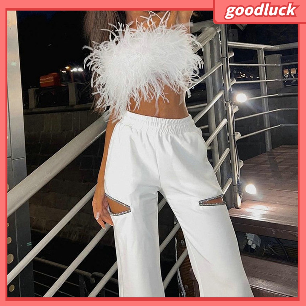 [ULK] Quần Dài Ống Loe Rách Lưng Thun Thấp Thời Trang Đường Phố Mùa Thu Cho Nữ