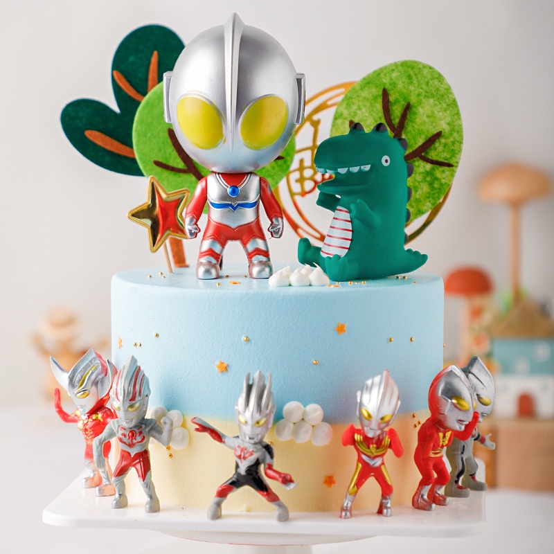Bộ 6 Mô Hình Siêu Anh Hùng Ultraman / Khủng Long / Quái Vật Trang Trí Bánh Kem Sinh Nhật Cho Bé
