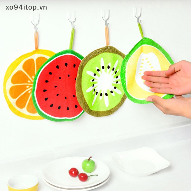 Xoitop Khăn Lau Tay Treo Nhà Bếp Vải Nhung San Hô Thấm Hút Tốt Không Xơ Vải Hình Trái Cây Đáng Yêu VN