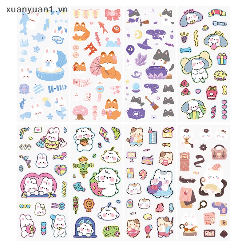 Set 5 Nhãn Dán Tự Trang Trí Sổ Tay / Nhật Ký Hình Thỏ / Gấu Đáng Yêu
