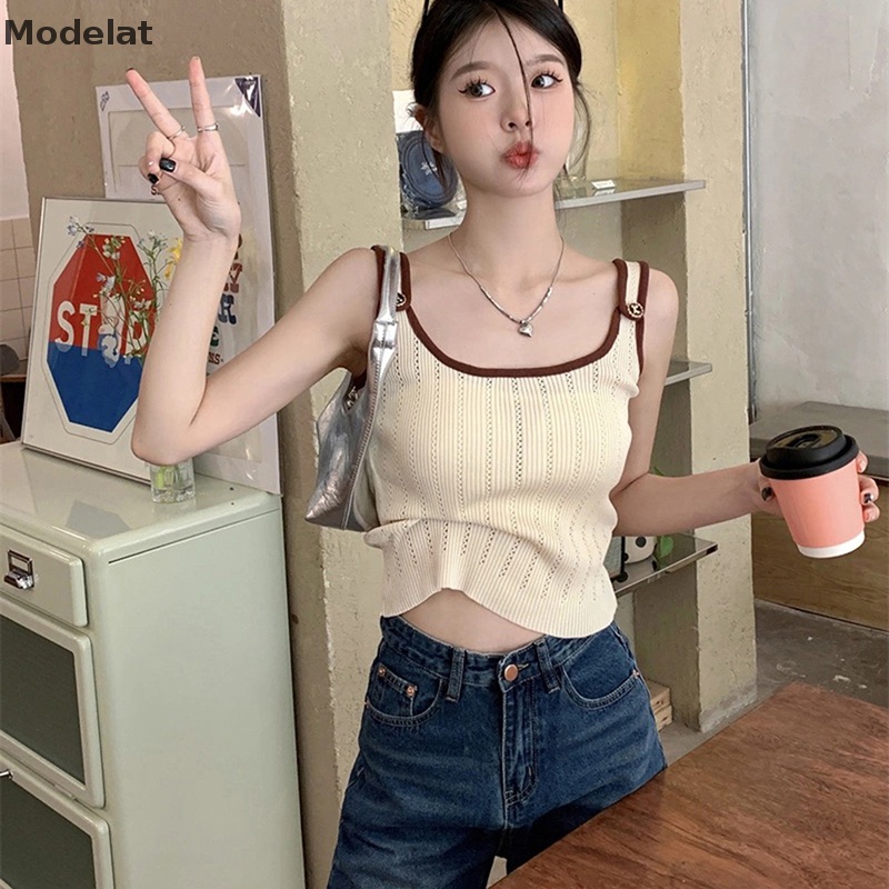 Mfc Áo Dệt Kim Không Tay Dáng Ôm Màu Tương Phản Thời Trang Mùa Hè Dành Cho Nữ