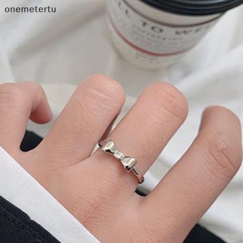 Onemetertu Nhẫn Bạc Họa Tiết Nơ Đơn Giản Có Thể Điều Chỉnh Kích Thước Thời Trang Cao Cấp