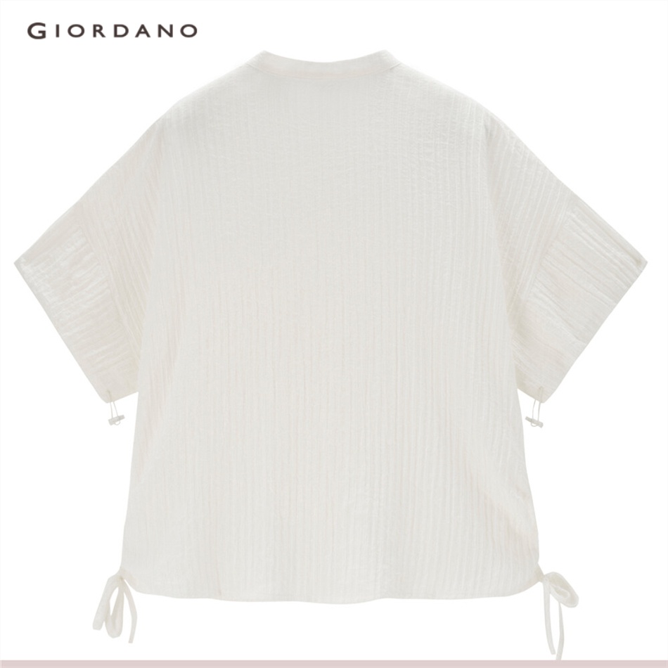 GIORDANO WOMEN Mockneck ribbon short sleeve shirt 18343904