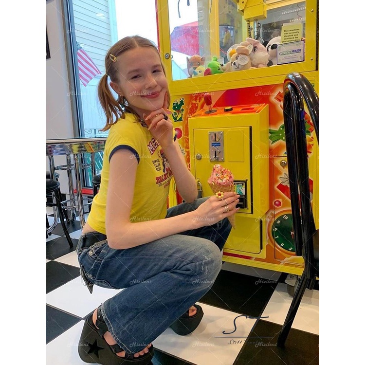 Áo Thun Tay Ngắn Cổ Tròn In Chữ Phối Màu Tương Phản Thời Trang Mùa Hè Xinh Xắn Cho Nữ