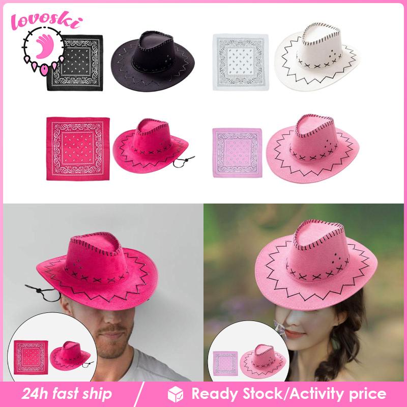 Mũ Cao Bồi Kèm Khăn Bandana Và Dây Buộc Màu Đen Cho Tiệc Tùng