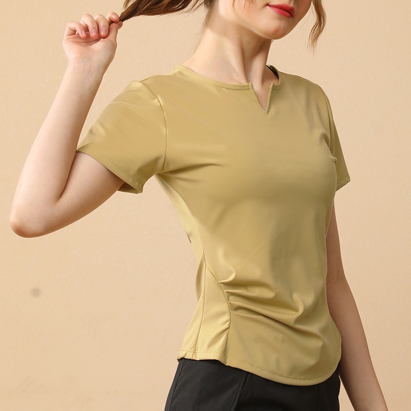 Áo Thun Ngắn Tay Cổ Chữ V Dáng Ôm Thời Trang Mùa Hè Tập Yoga Dành Cho Nữ