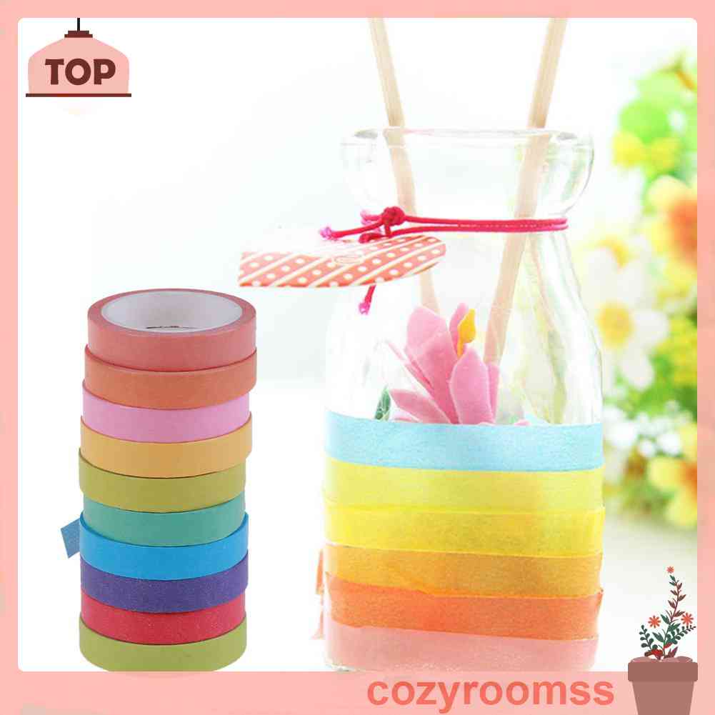 Set 10 Cuộn Băng Dính Nhiều Màu Sắc Dùng Trang Trí Sổ Tay DIY