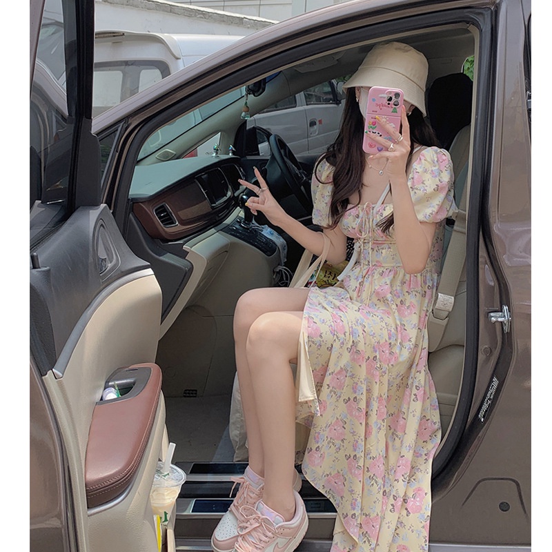 NRVP Đầm Dài Tay Ngắn In Hoa Độc Đáo Thời Trang Mùa Hè Hàn Quốc 2023 Dành Cho Bạn Nữ