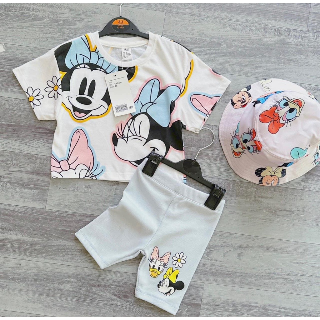 ✨BÁN SỈ✨Bộ mũ MICKEY bé gái 3 chi tiết trắng xanh