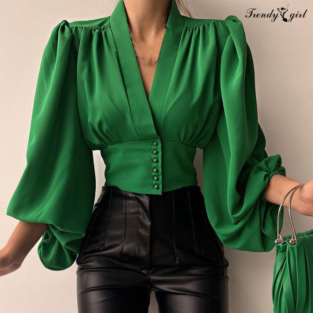 Áo Sơ Mi Màu Trơn Dáng Ôm Đính Nút Thời Trang Xuân Thu Cho Nữ