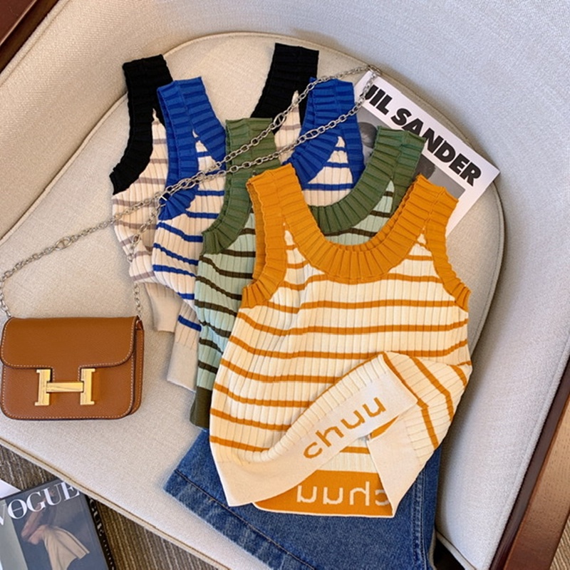 Áo Tank Top Dệt Kim Hoạ Tiết Kẻ Sọc Thời Trang Mùa Hè Phong Cách Hàn Quốc Cho Phái Nữ