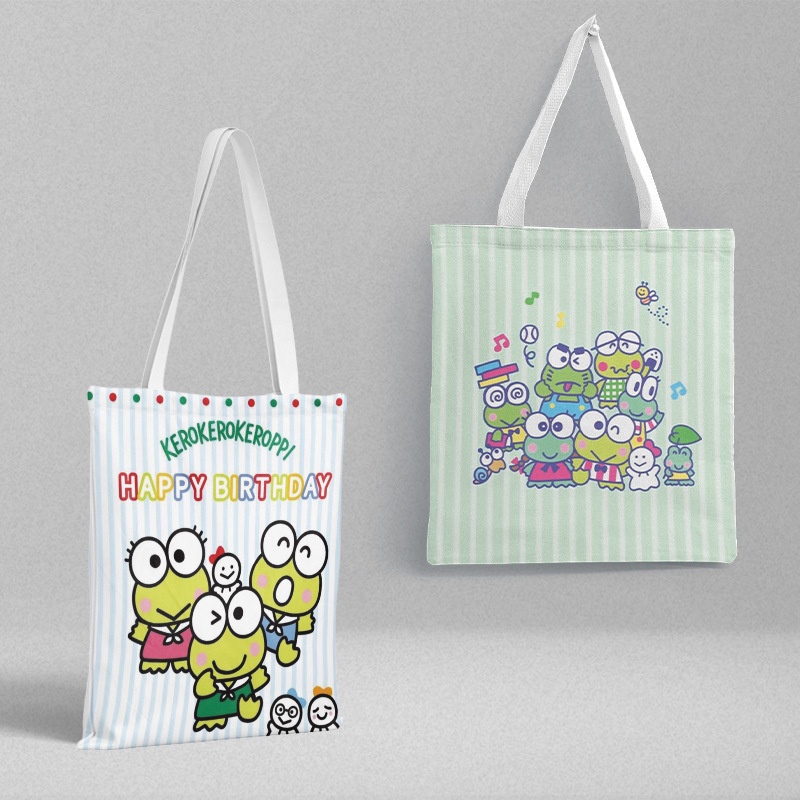 Túi Xách Canvas Dày Hai Mặt In Họa Tiết Hoạt Hình Kero Kero Keroppi Dễ Thương