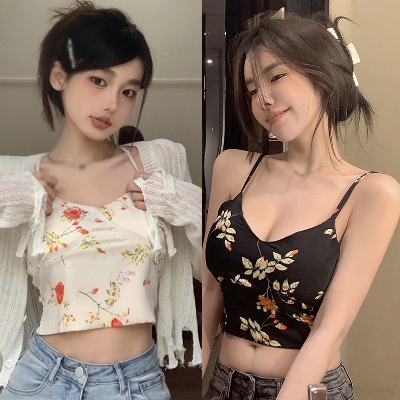 Áo Croptop Sát Nách Phong Cách Retro Hàn Quốc Cho Nữ