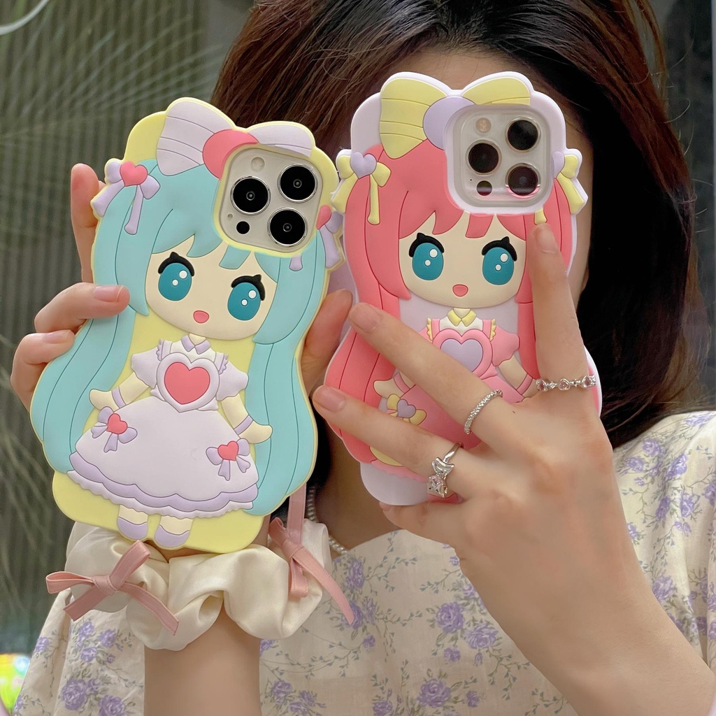 Ốp Điện Thoại Silicon TPU Mềm Hình Cô Gái Hoạt Hình 3D Dễ Thương Chống Sốc Chống Rơi Cho iPhone 14 13 12 11 Pro Max