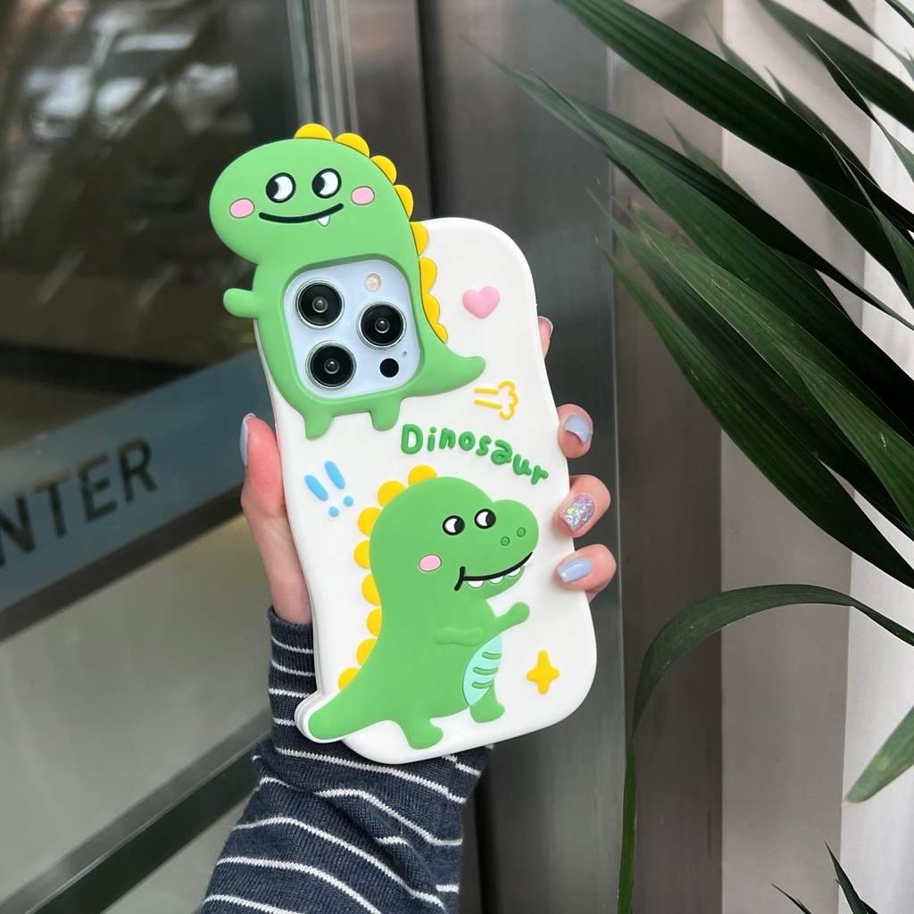 Ốp Điện Thoại Silicon TPU Mềm Hình Khủng Long Hoạt Hình 3D Bảo Vệ Toàn Diện Chống Sốc Cho iPhone 14 13 12 11 Pro Max