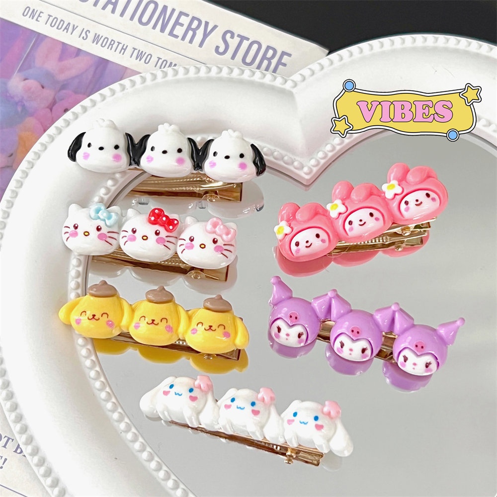 SANRIO Dễ Thương Kuromi Giai Điệu Cinnamoroll Tóc 3D Đầu Kẹp Tóc Cô Gái Ngọt Ngào Phụ Kiện Tóc Kẹp Tóc -top3C01