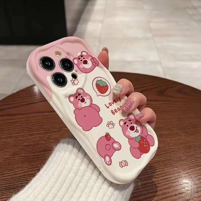 Ốp Điện Thoại Silicon Dẻo In Hình Gấu Dâu Tây iPhone 11 12 7 Plus 13 14 8 Plus xr xsmax 11 Pro 14 Plus 13 Promax xs