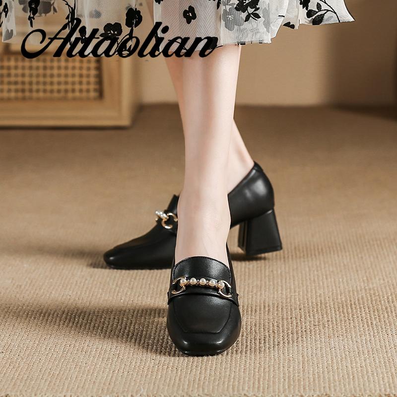 Giày Cao Gót 6cm Da Thật Mũi Vuông Phong Cách retro Anh Quốc Cho Nữ Mềm