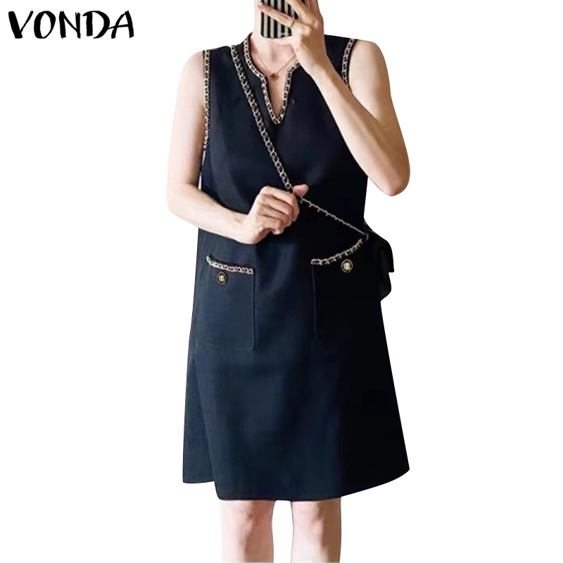 Đầm Không Tay Cổ Chữ V Có Túi Thời Trang Hàn Quốc Cho Nữ