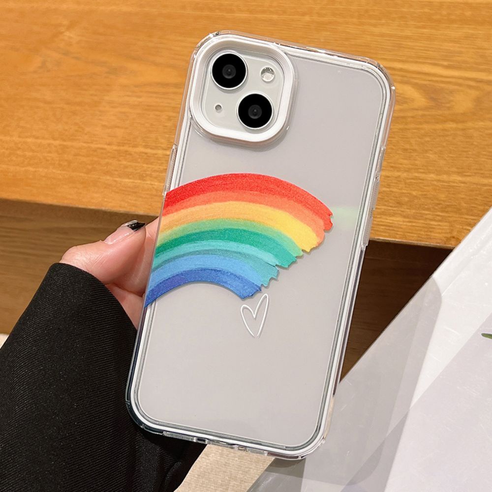 Ốp Điện Thoại TPU Mềm Chống Rơi In Hình Trái Tim Màu Cầu Vồng 3 Trong 1 Cho IPhone 14 Pro Max 13 12 11 Pro Max