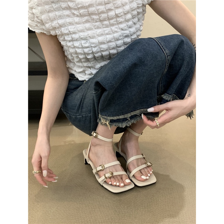 Giày Sandal Cao Gót Mùa Hè 2023 Hợp Thời Trang Phong Cách Hàn Quốc Cho Nữ
