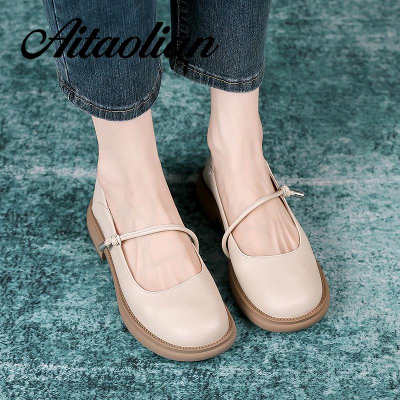 Giày Búp Bê Da Thật Mũi Tròn 3cm Phong Cách Lolita Đơn Giản Thời Trang Cho Nữ