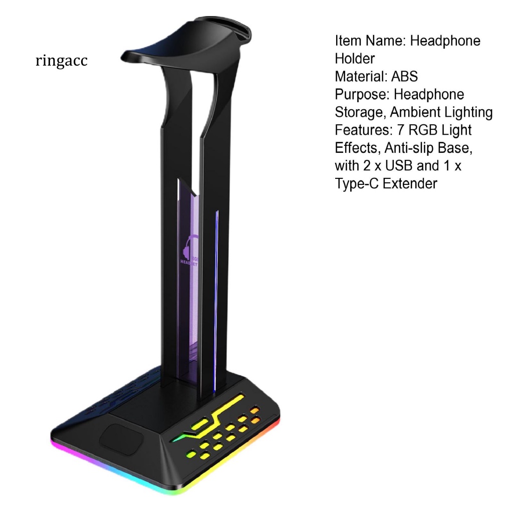 Rga 1 Bộ Giá Đỡ Tai Nghe Chơi Game 2 Trong 1 7 RGB Ánh Sáng Dạ Quang Chống Trượt Với 2 Cổng USB