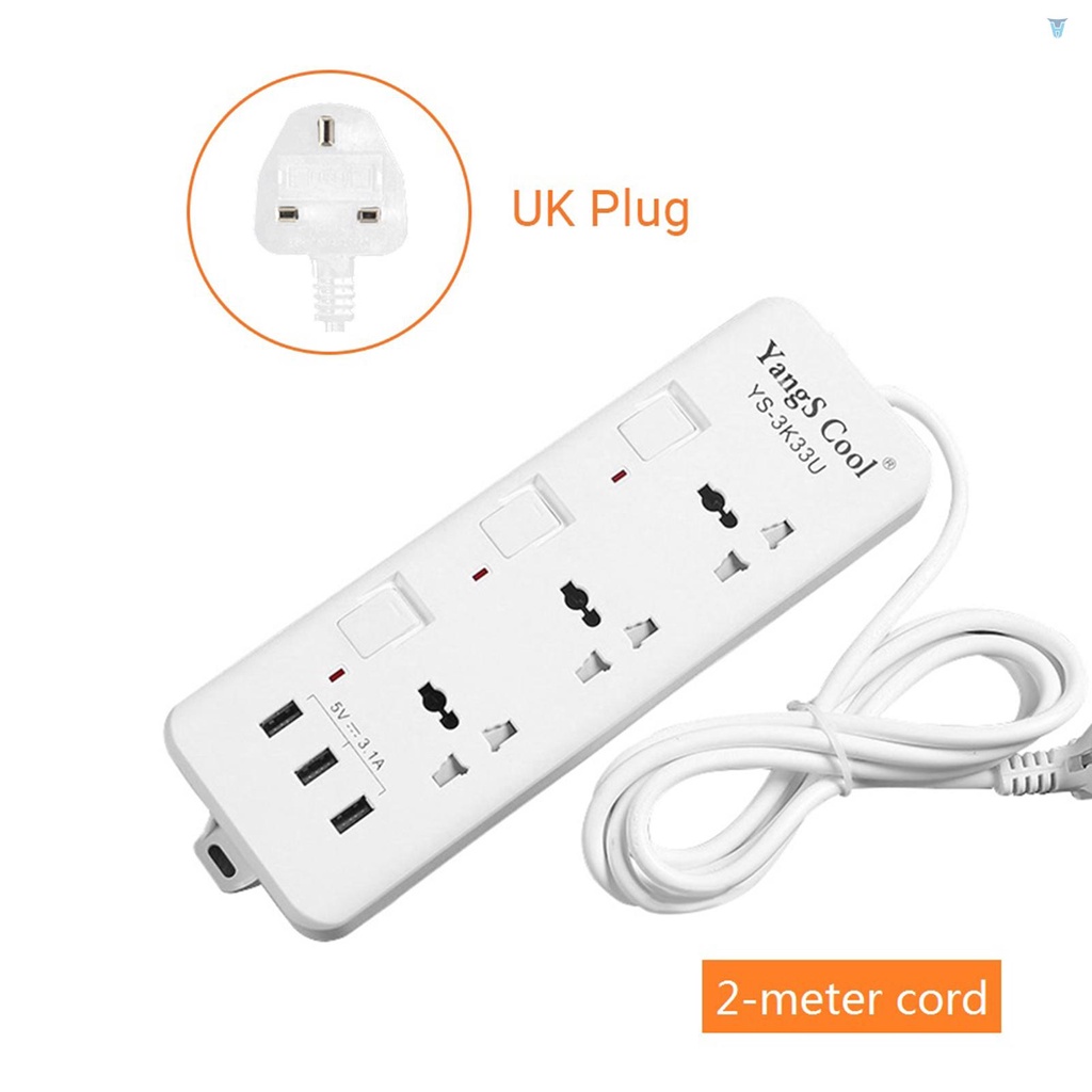 Ổ Cắm Điện Đa Năng Với Cổng USB Và Dây Cáp UK 250V 10A 2M