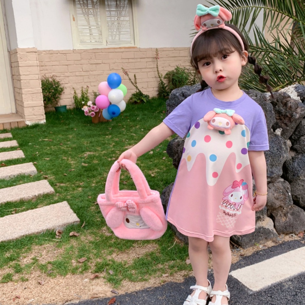 Đầm Công Chúa Tay Ngắn Họa Tiết Chấm Bi Dễ Thương Phong Cách Hàn Quốc Cho Bé Gái