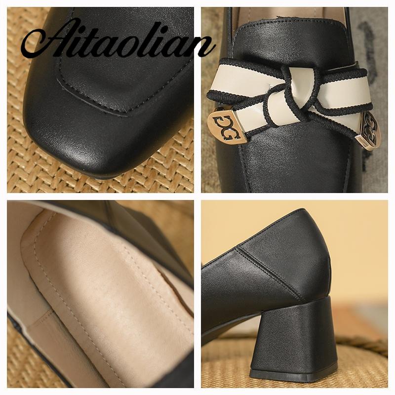 Giày Cao Gót 5.5cm Da Mềm Mũi Vuông Phong Cách retro Cho Nữ