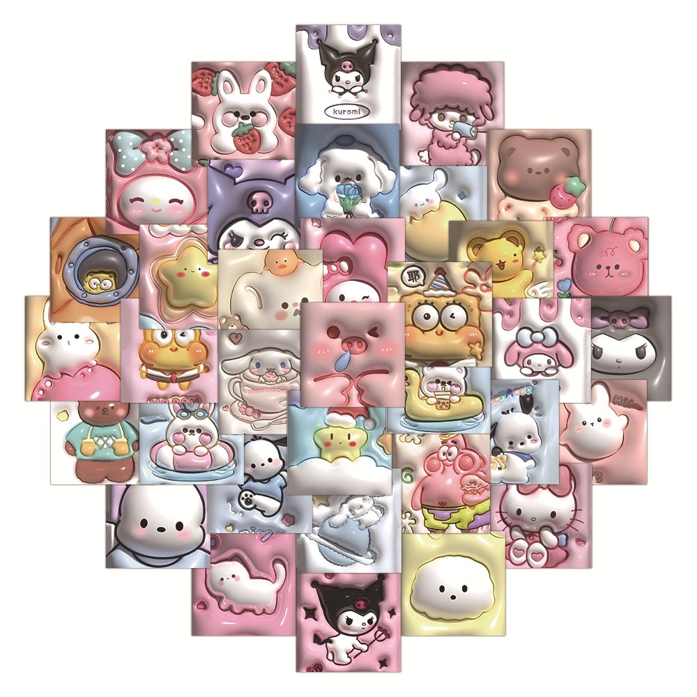 SANRIO Bộ 60 Miếng Dán Họa Tiết Hoạt Hình Kuromi My Melody 3D Dễ Thương Trang Trí Vali / Laptop / Điện Thoại / Tủ Lạnh DIY