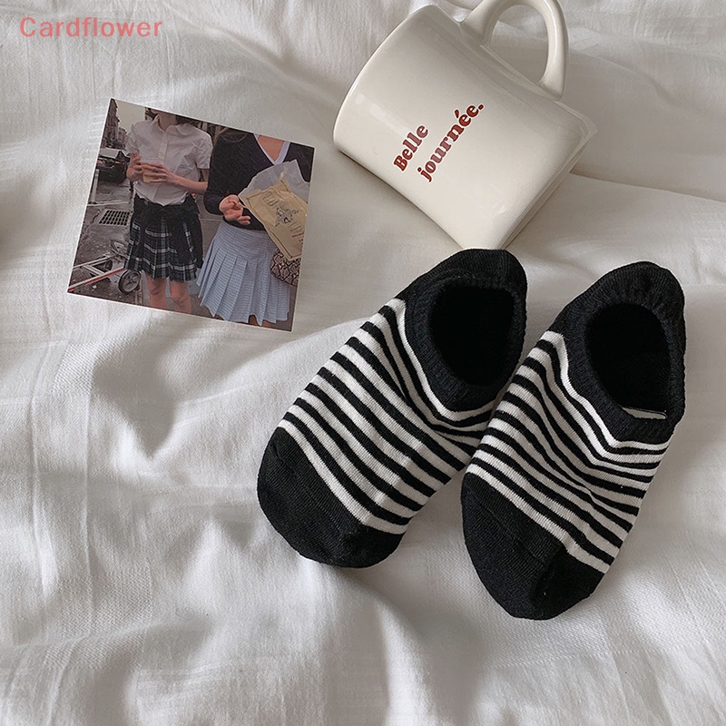 &lt; Cardflower &gt; Vớ Thuyền Bằng Silicon Cotton Chải Kỹ Thuật Kẻ Sọc Vô Hình Đơn Giản Và Đại Học Chống Rơi Đa Năng Cho Nữ