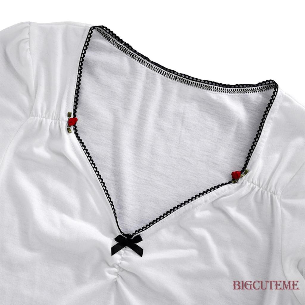 Áo Thun Nữ Tay Ngắn Cổ Chữ V Phối Ren Thời Trang