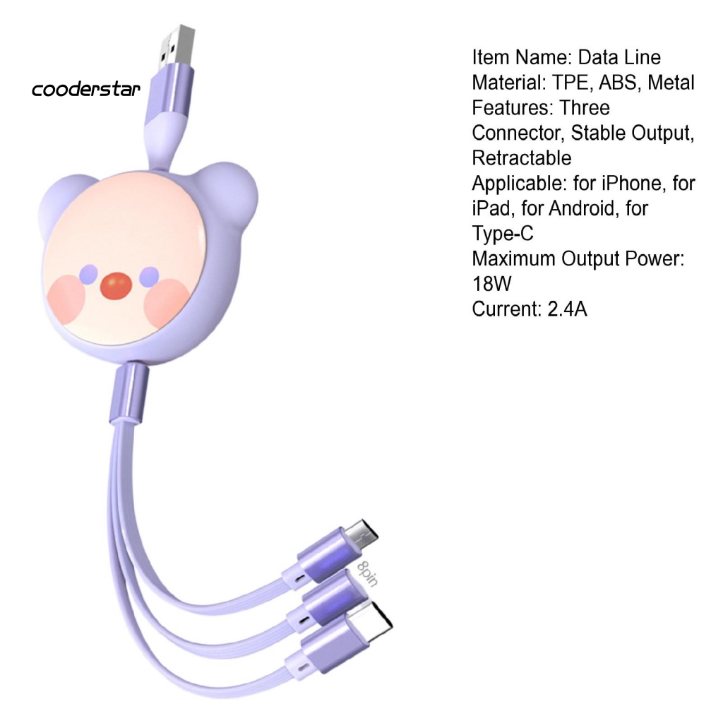 Cáp Sạc Nhanh Ba Trong Một Có Thể Thu Gọn Tiện Dụng Cho Điện Thoại