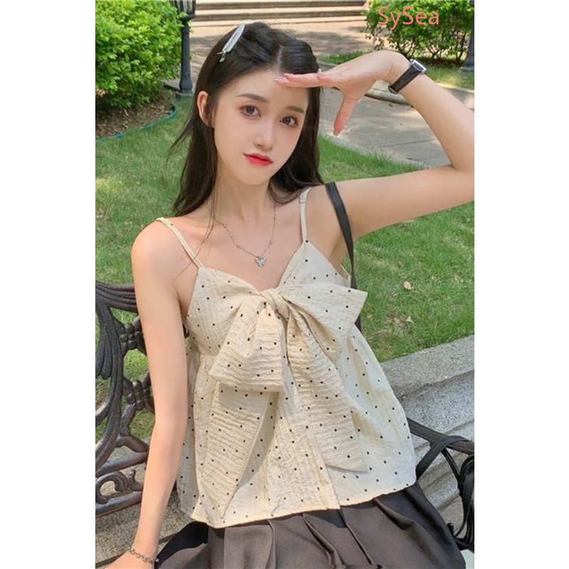 Áo Hai Dây Dáng Rộng Họa Tiết Chấm Bi Thời Trang Mùa Hè Cho Nữ