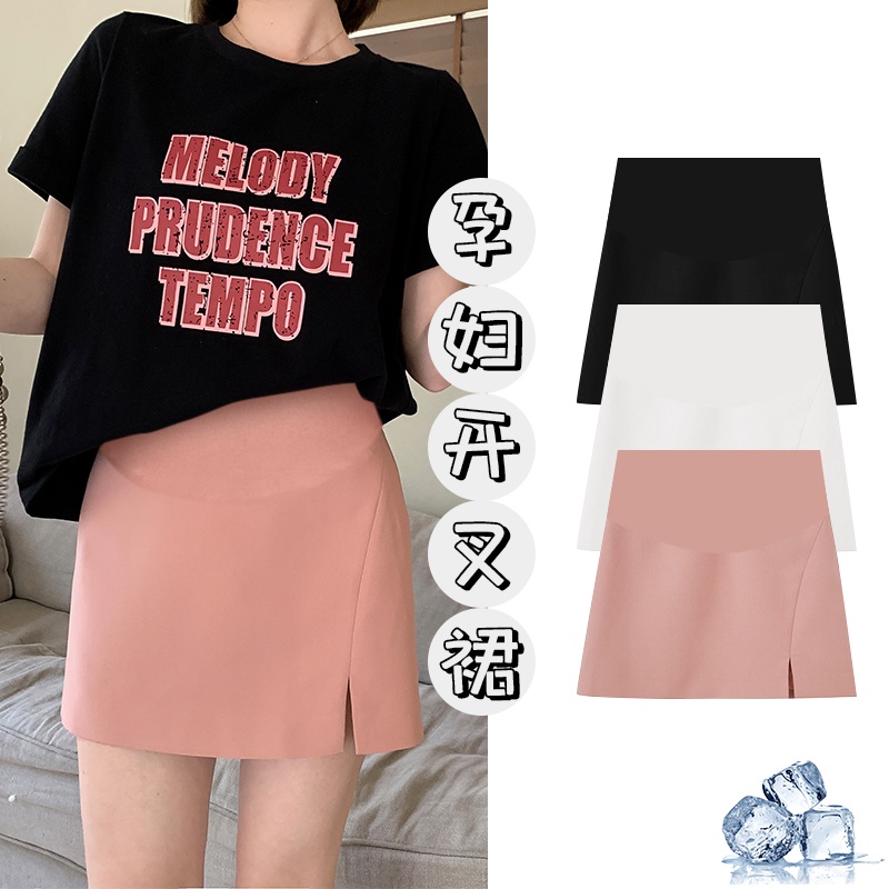 Chân Váy Chữ A Lưng Cao Xẻ Tà Thời Trang Mùa Hè Cho Mẹ Bầu