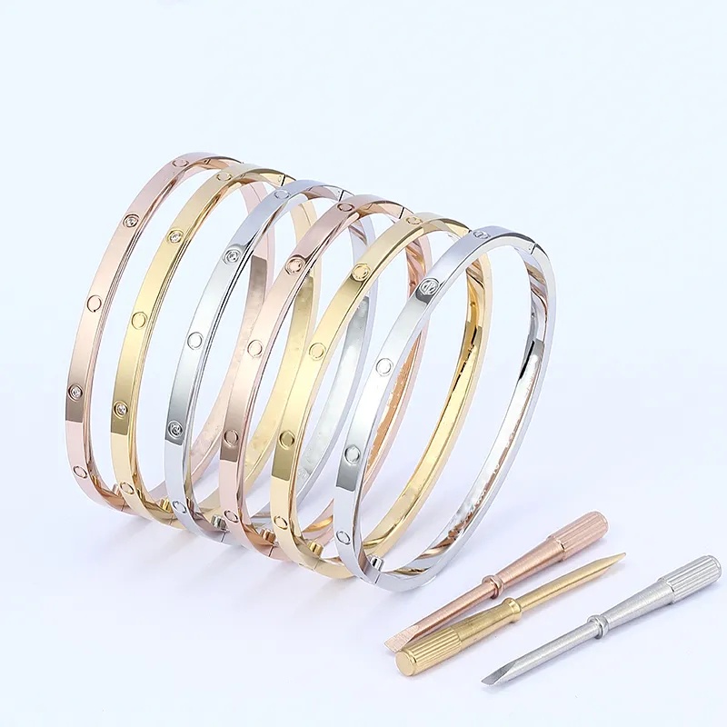 Vòng Tay Ba Màu Cartier2023 4MM Màu Sắc Bạc / Vàng Hồng Kèm Ốc Vít Thay Đổi Chất Lượng Cao Cho Cặp Đôi