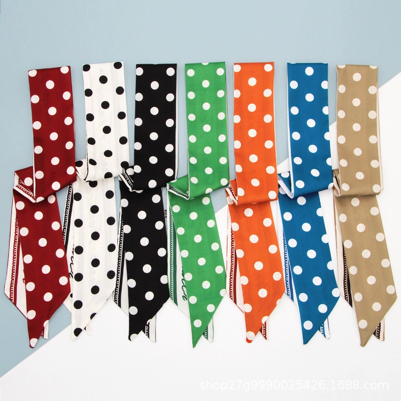 Khăn Quàng Cổ Thắt Nơ Họa Tiết Chấm Bi Bằng Lụa