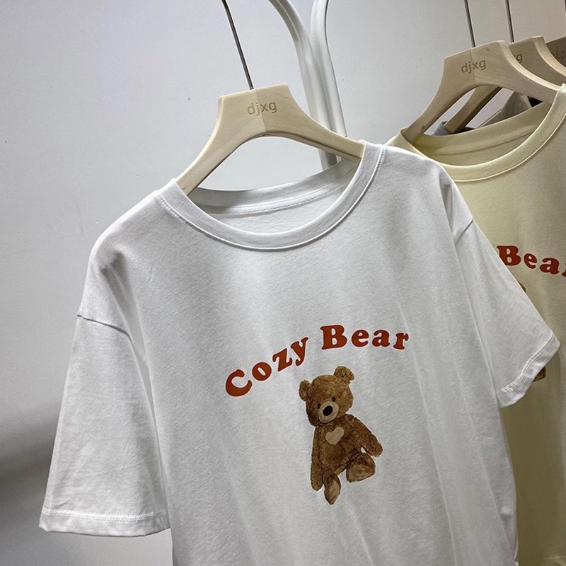 Áo Thun 100% Cotton Tay Ngắn Cổ Tròn In Họa Tiết Phong Cách Hàn Quốc Cho Nữ