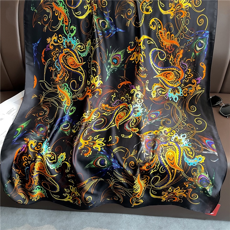 Khăn Quàng Cổ Chống Nắng Dáng Dài In Họa Tiết Hoa Vàng Sang Trọng Kích Thước 180 * 90CM Thời Trang Cho Nữ