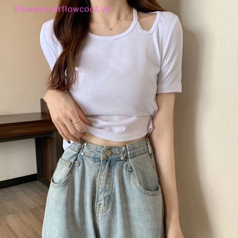 Áo Croptop Trễ Vai Tay Ngắn Màu Sắc Thanh Lịch