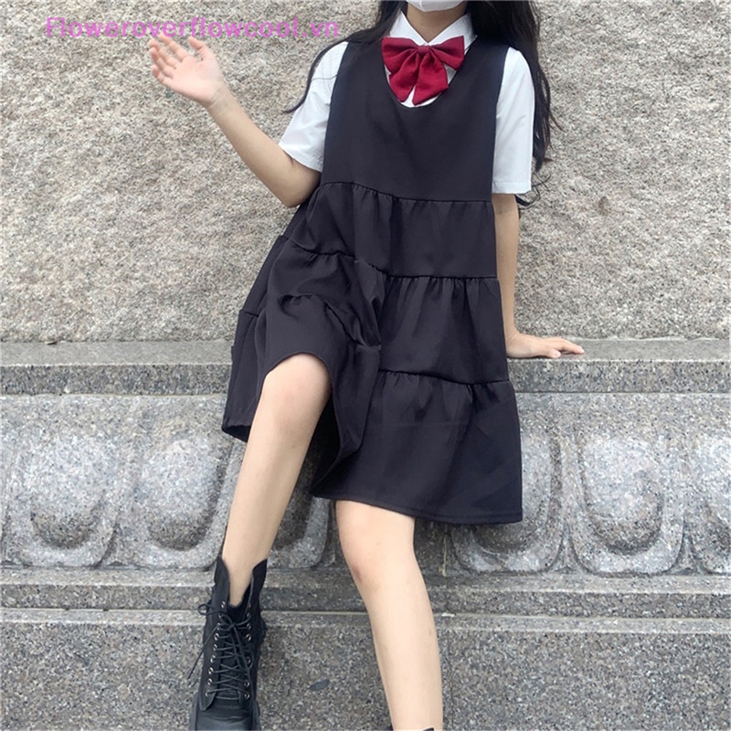 Fofc Bộ Đồng Phục Áo Sơ Mi Tay Ngắn Xếp Ly Mùa Hè Màu Đen Cho Nữ Sinh