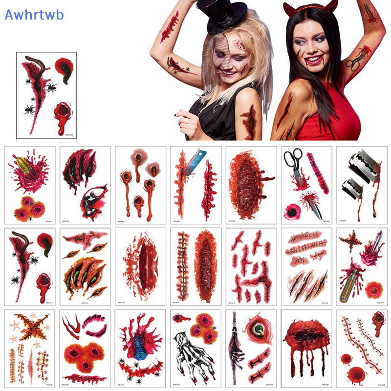 1 Tấm Hình Xăm Dán Vết Thương Máu Tạm Thời Chống Thấm Nước Phong Cách Halloween Mới