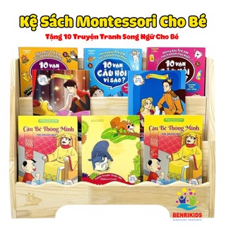 Kệ Để Sách Bằng Gỗ Tự Nhiên An Toàn Cho Bé Tặng Kèm 10 Truyện Tranh Song Ngữ Trang Trí Decor Phòng Và Lớp Học